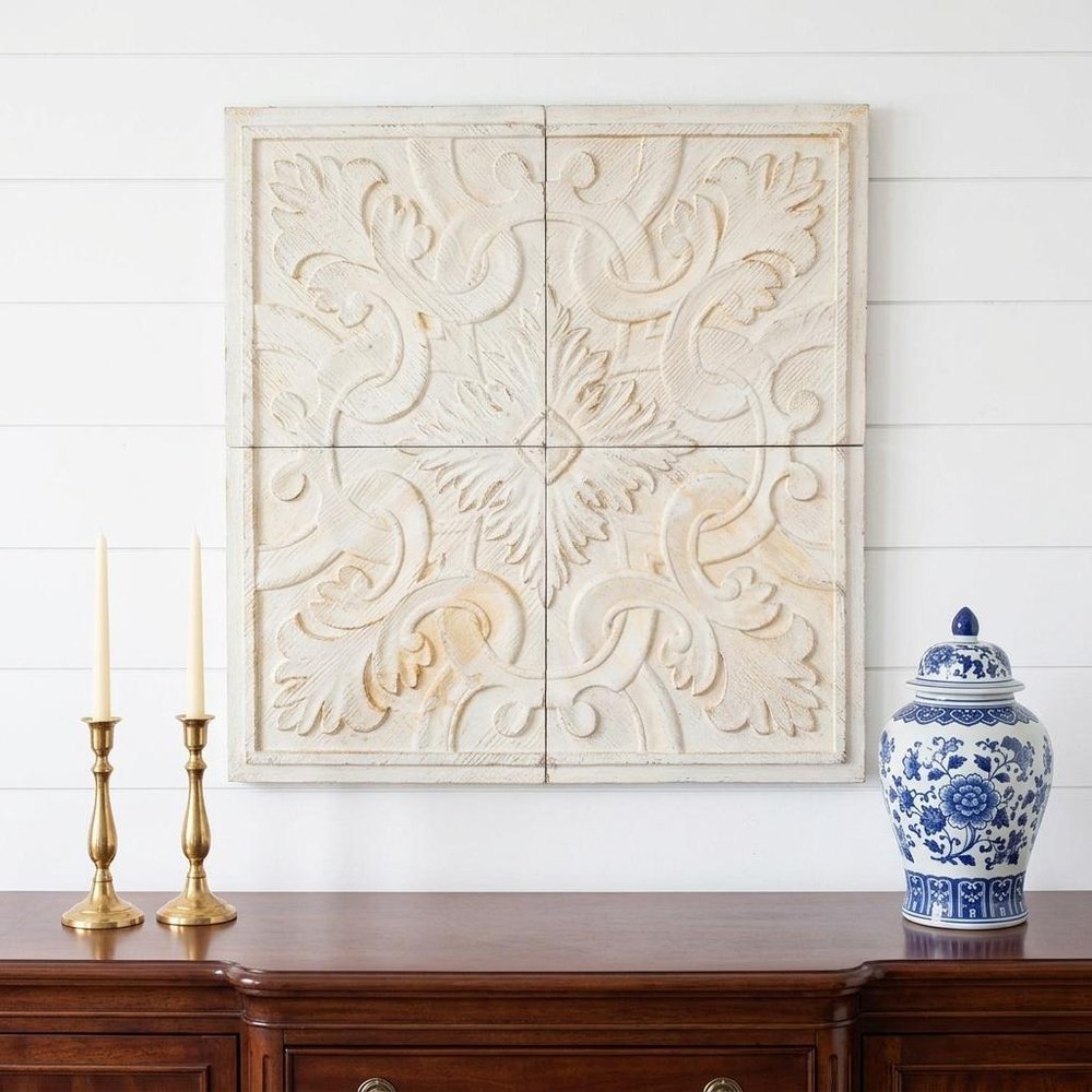 Set of Four White Wood Square Framed Art