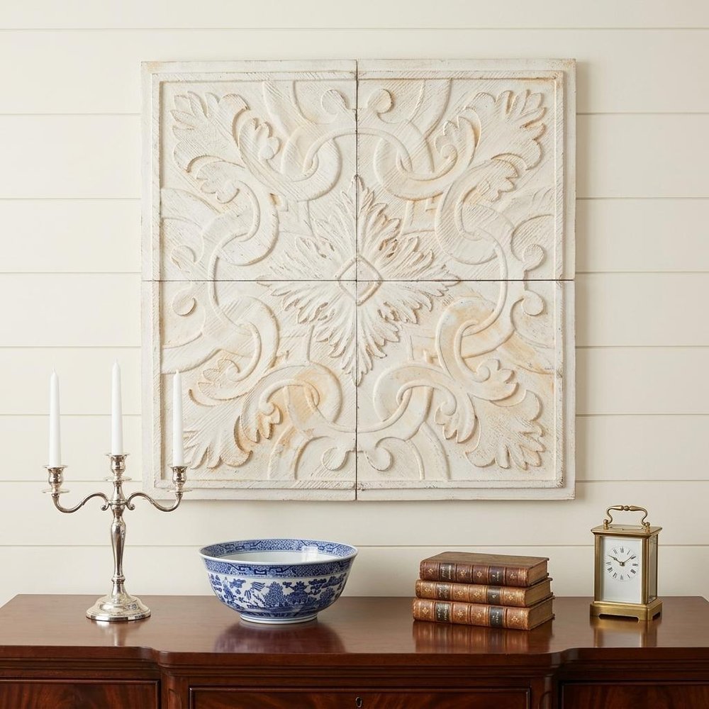 Set of Four White Wood Square Framed Art