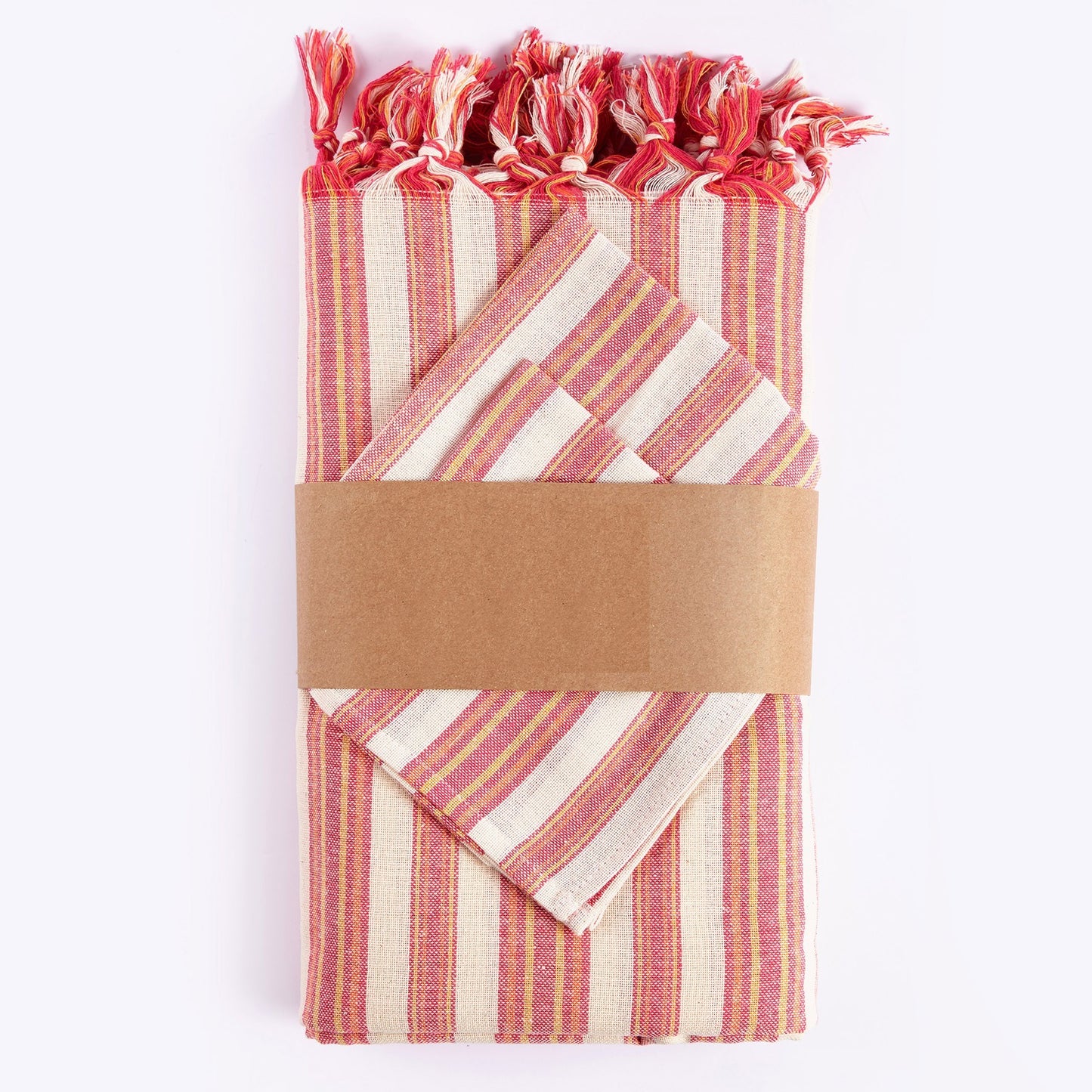 71" X 95" Red And White Striped Cotton Tablecloths