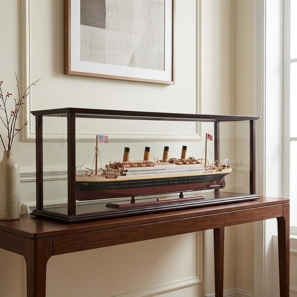 16" Black And Red Solid Wood Hand Painted Boat Model Boat