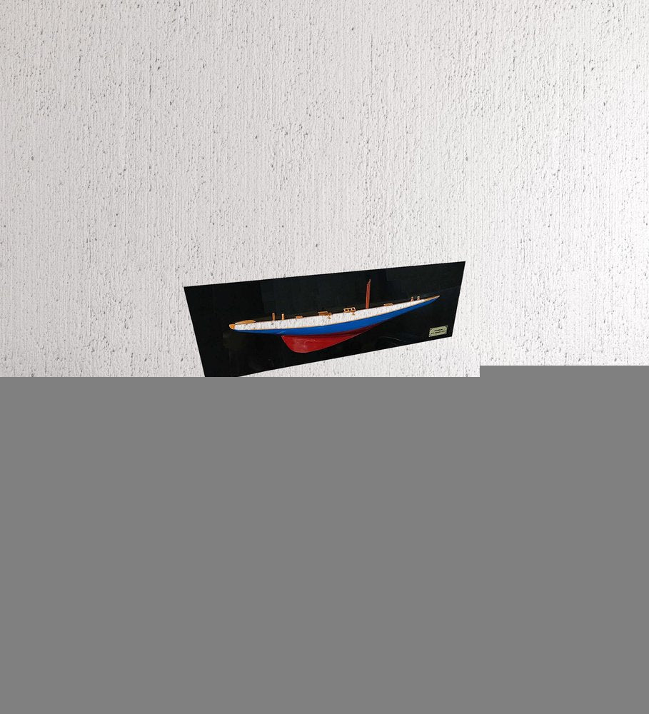 12" Blue and Red Solid Wood Hand Painted Rainbow Half-Hull Model Boat