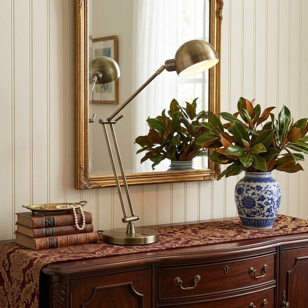 Shiny Satin Brass LED Adjustable Desk Lamp