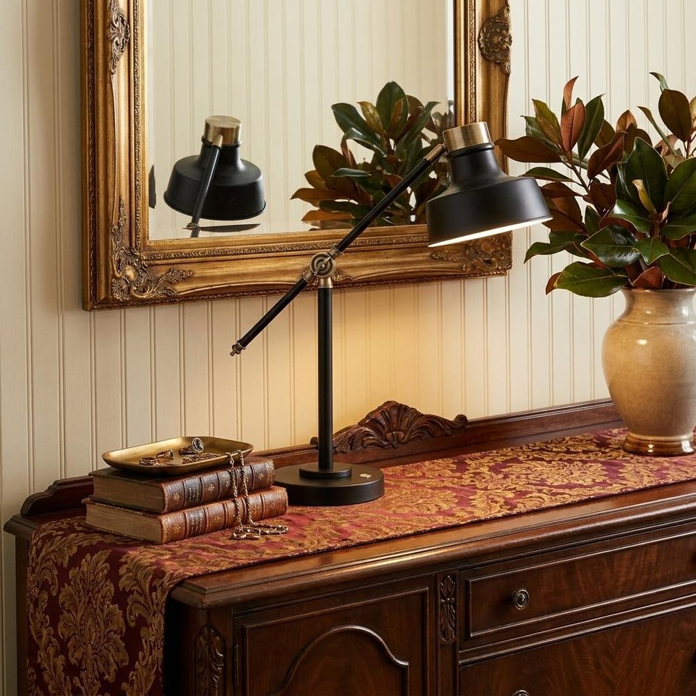 Matte Black and Antiqued Brass LED Adjustable Desk Lamp