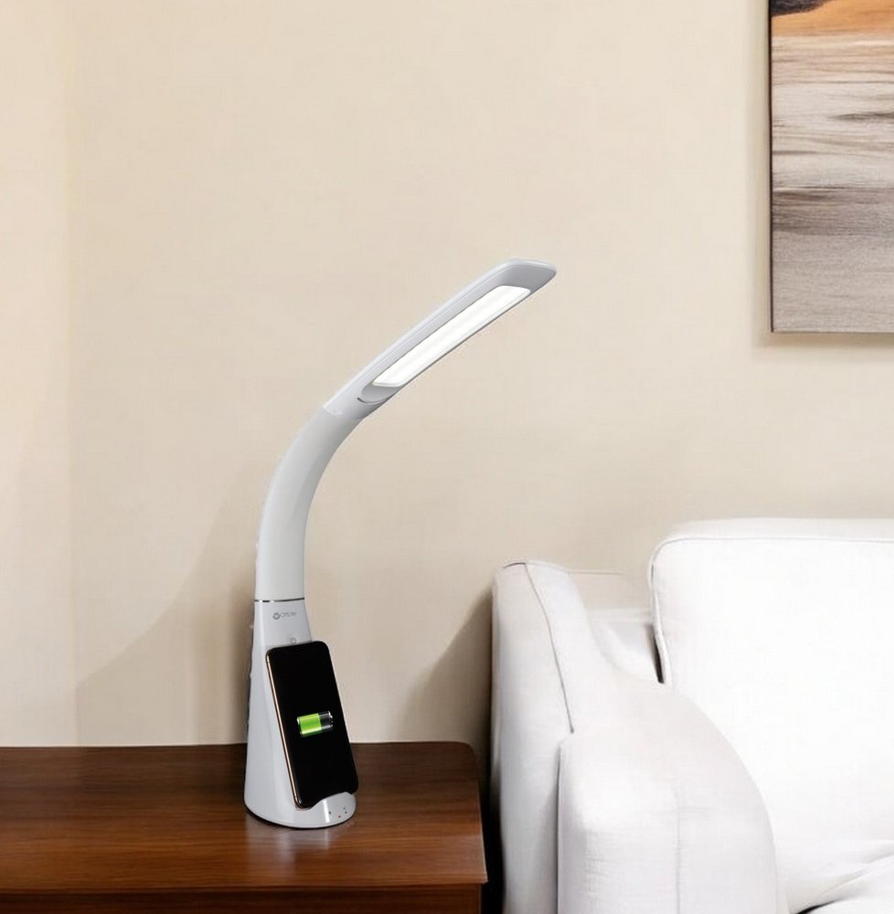 Contemporary White Sanitizing and Charging LED Desk Lamp