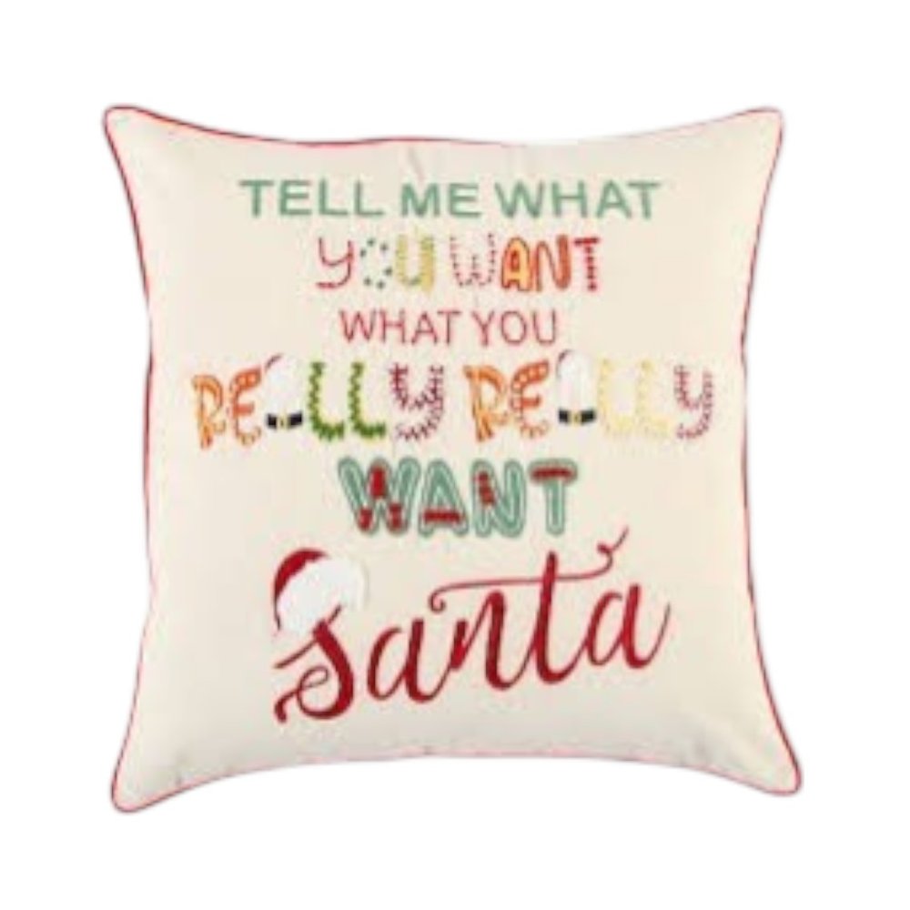 20" Ivory Christmas Cotton Throw Pillow with Embroidery