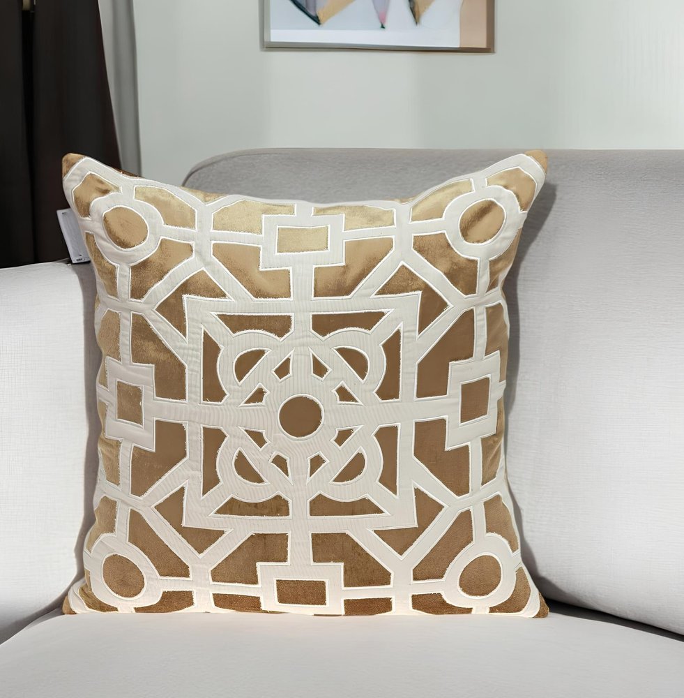 18" Gold And Ivory Geometric Velvet Throw Pillow