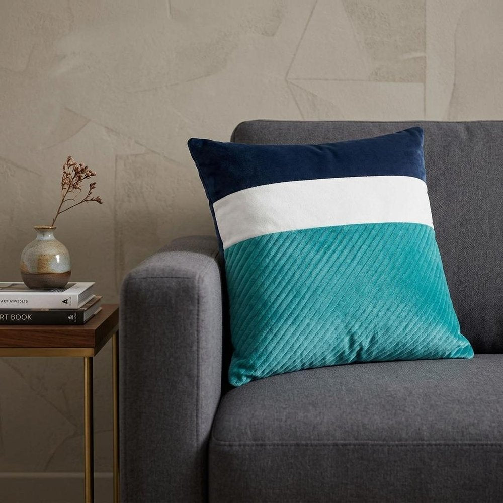 12" X 24" Navy Blue Striped Velvet Throw Pillow