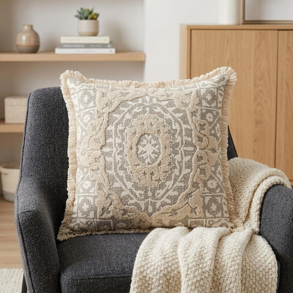 Boho Garland Beige and Khaki Decorative Accent Pillow