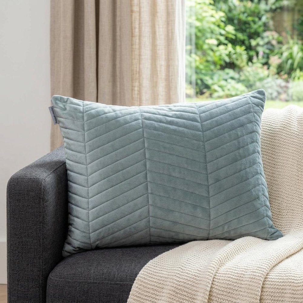 Gray Quilted Velvet Zig Zag Decorative Lumbar Pillow