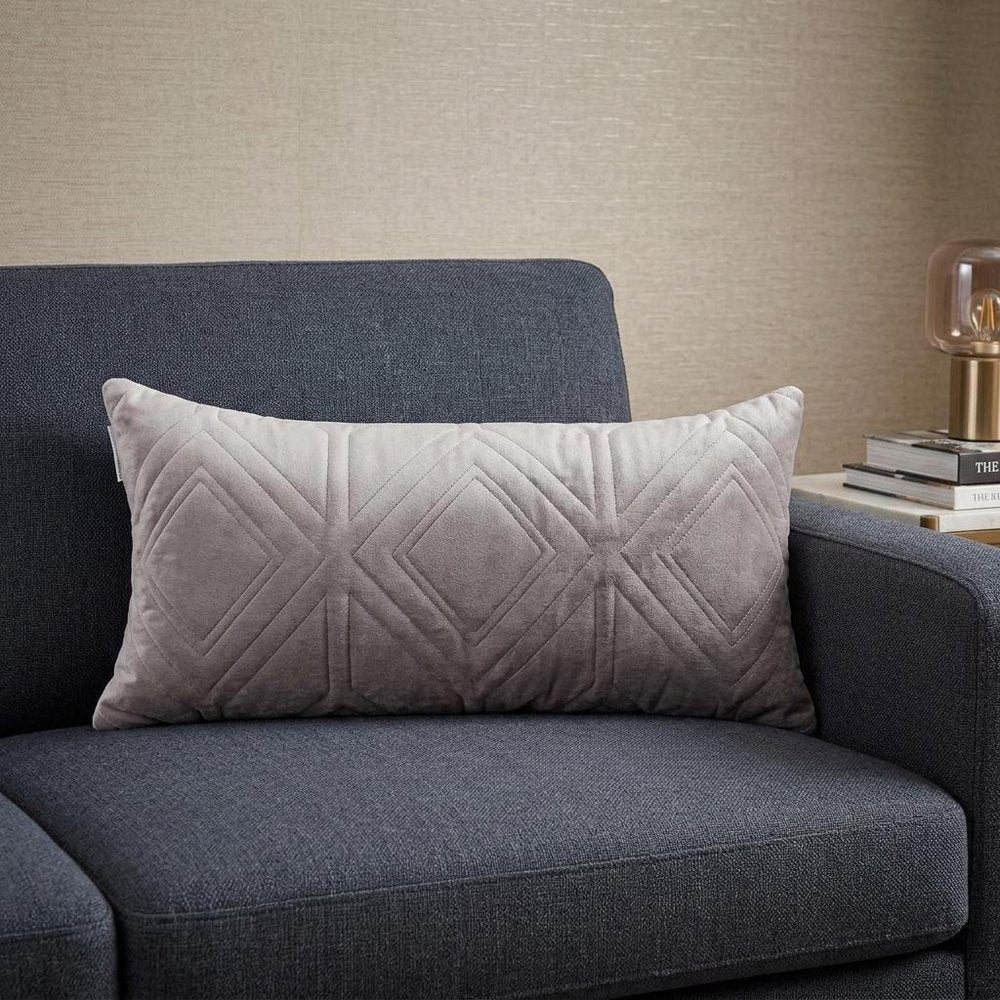 Taupe Quilted Diamonds Velvet Solid Color Lumbar Pillow