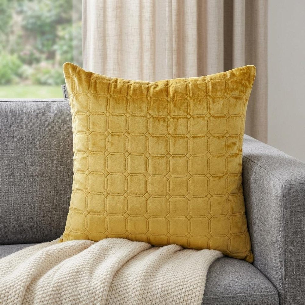 20" Yellow Cotton Blend Throw Pillow