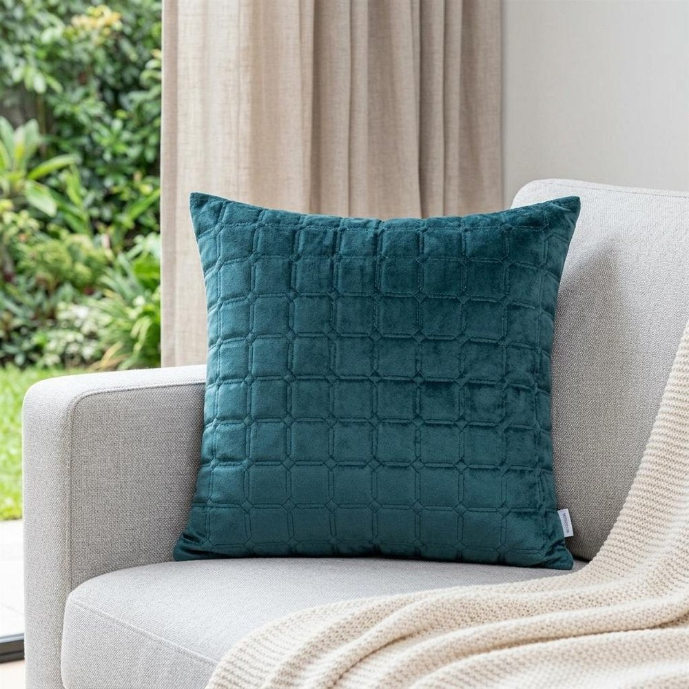 20" Teal Cotton Blend Throw Pillow