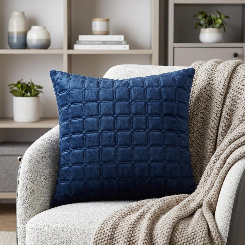 20" Navy Blue Cotton Blend Throw Pillow