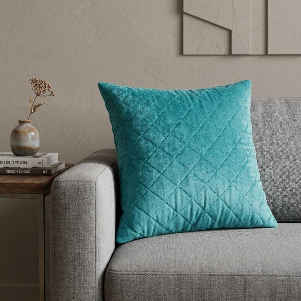 Tufted Diamond Aqua Transitional Square Pillow