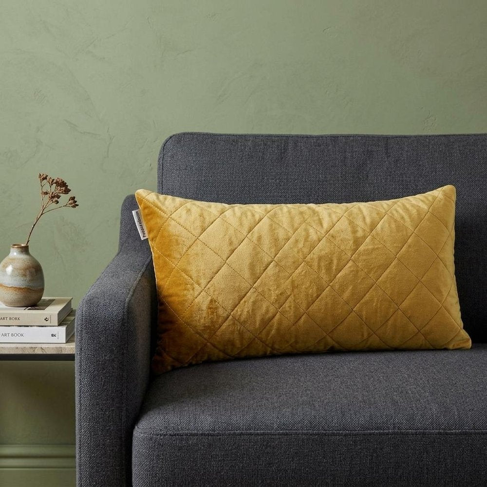 Tufted Diamond Yellow Ochre Transitional Lumbar Pillow