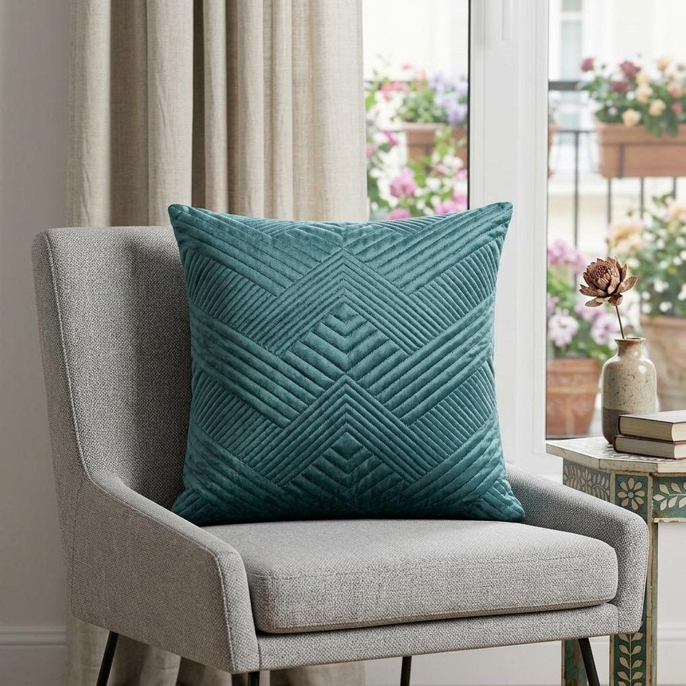 20" Teal Cotton Blend Throw Pillow