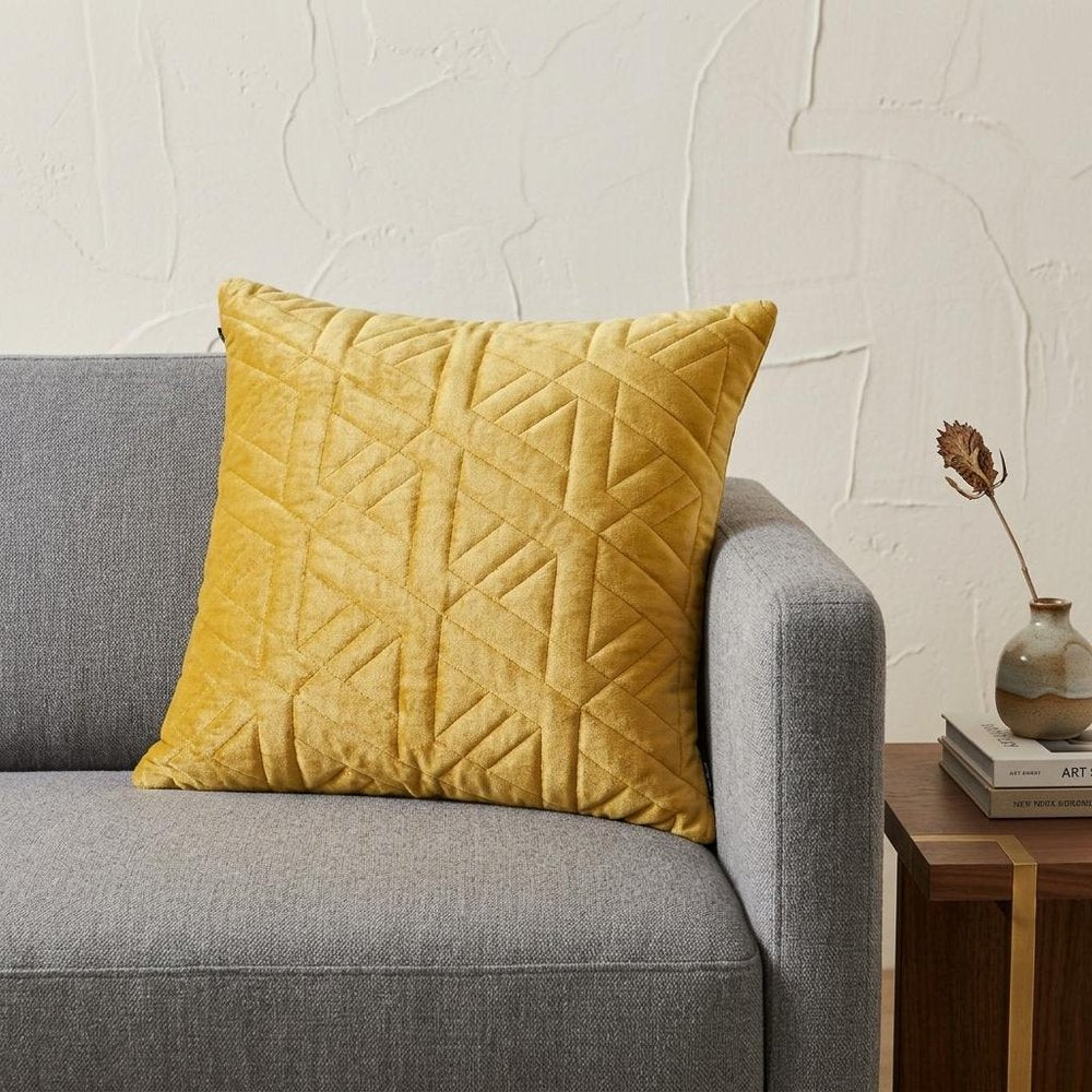 20" Yellow Cotton Blend Throw Pillow