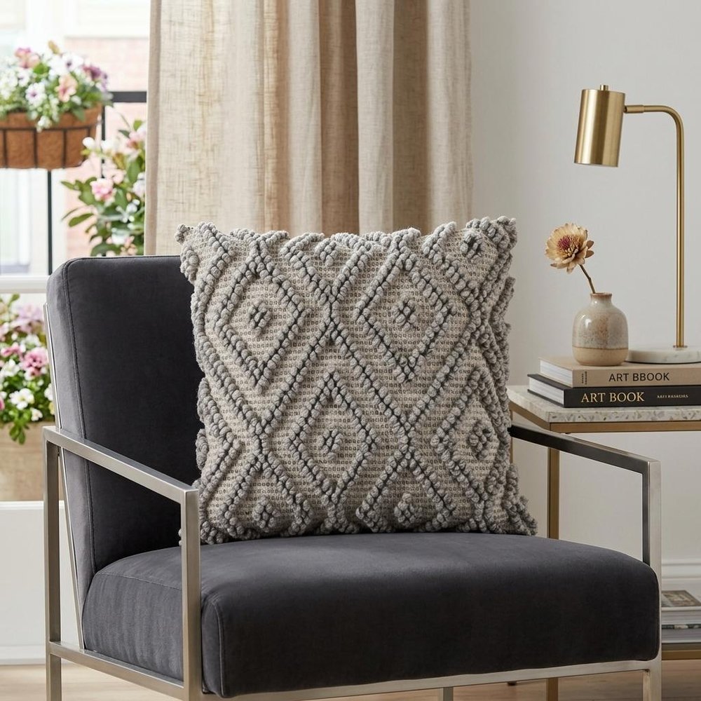 20" Natural And Gray Cotton Throw Pillow