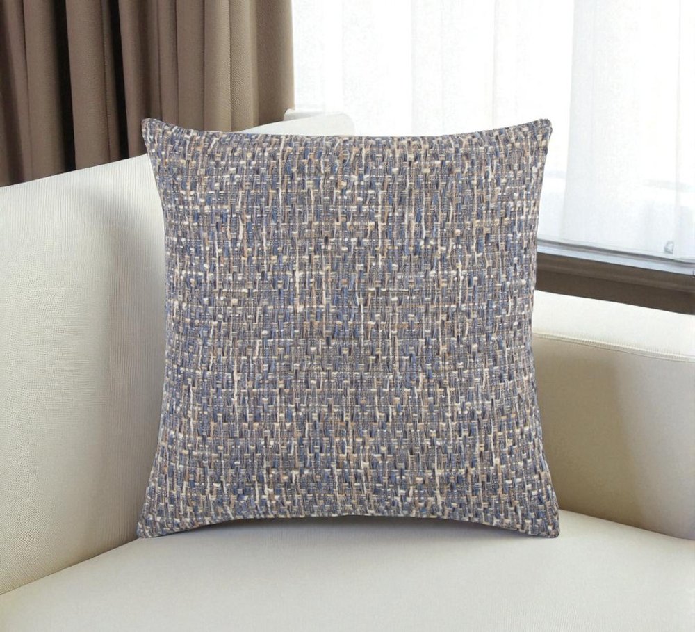22" Blue And Gray Geometric Weave Nubby Cotton Throw Pillow with Texture