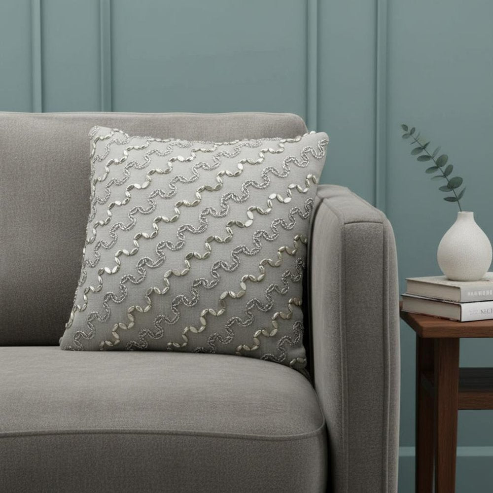 Lux Silver and Gold Beaded Chevron Throw Pillow