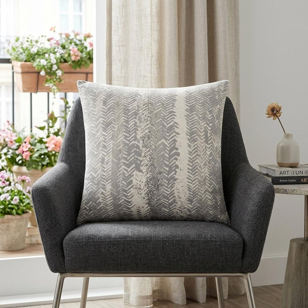Gray Silver Metallic Tonal Print Throw Pillow