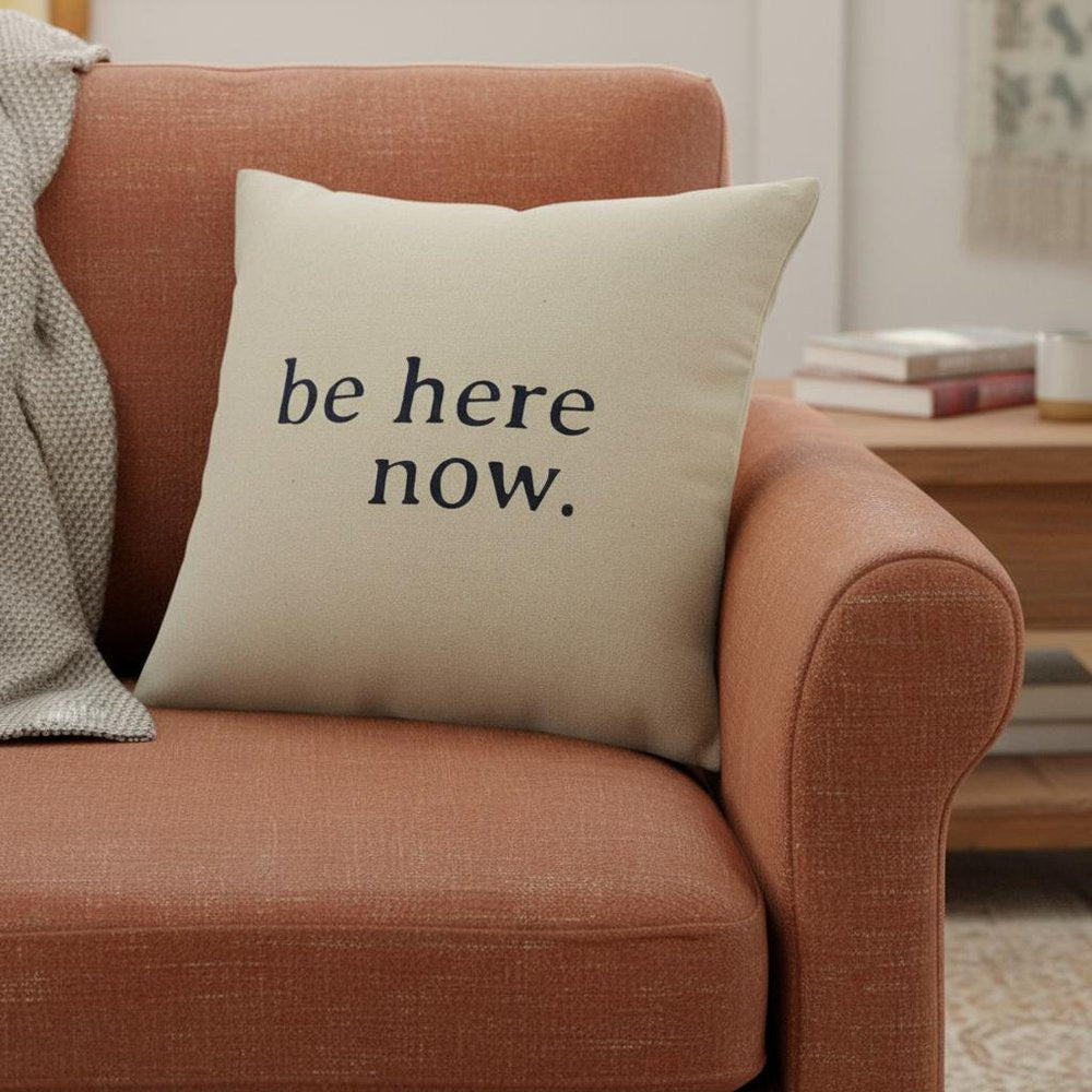 Black Taupe Canvas Here Now Throw Pillow