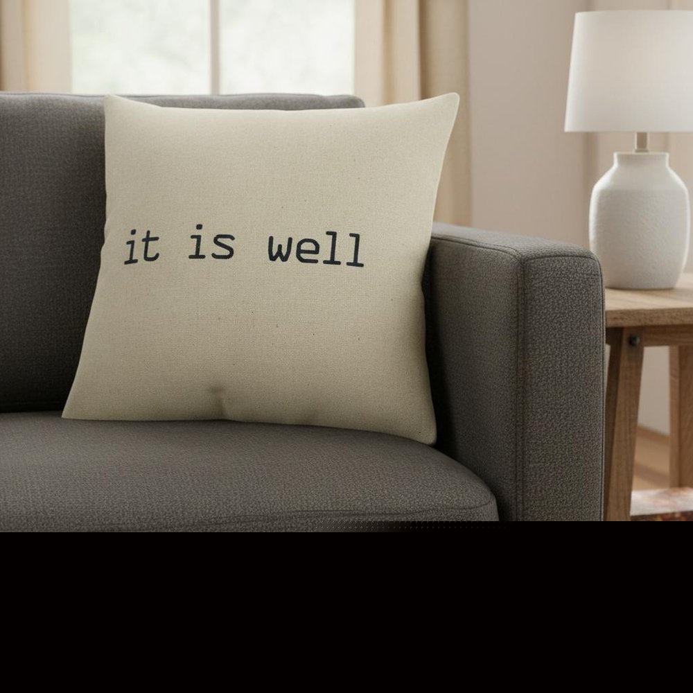 Black Taupe Canvas It Is Well Throw Pillow