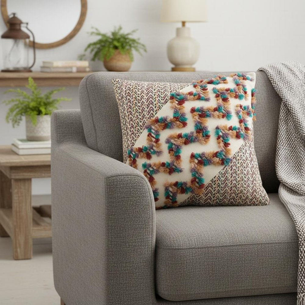 Multicolored Chevron Diagonal Panel Throw Pillow
