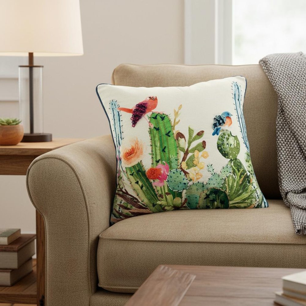 White Green Botanical Garden Throw Pillow