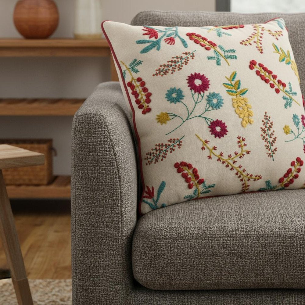 Pink Red Floral Bud Textural Throw Pillow
