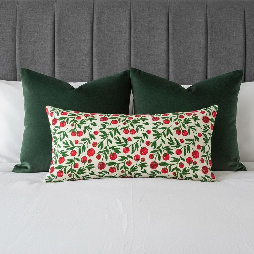 Red Green Cherry Tree Printed Lumbar Pillow