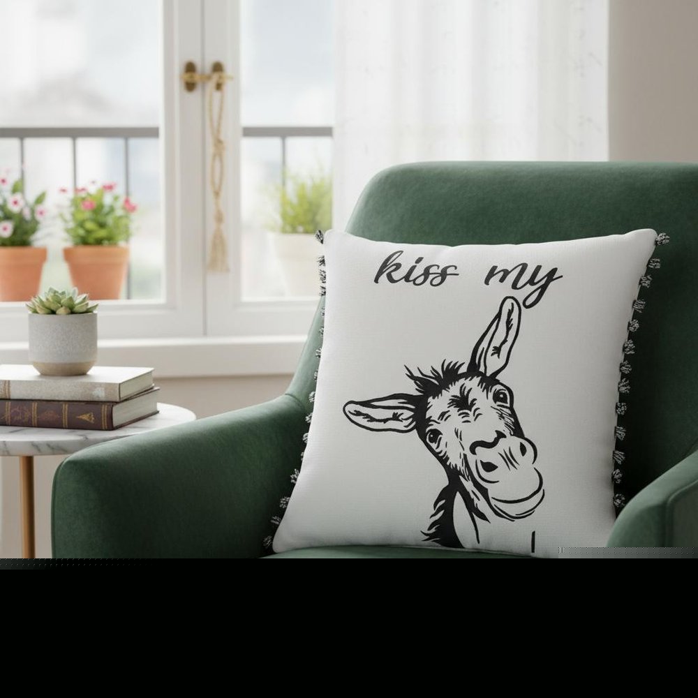 Black and White Humorous Donkey Throw Pillow