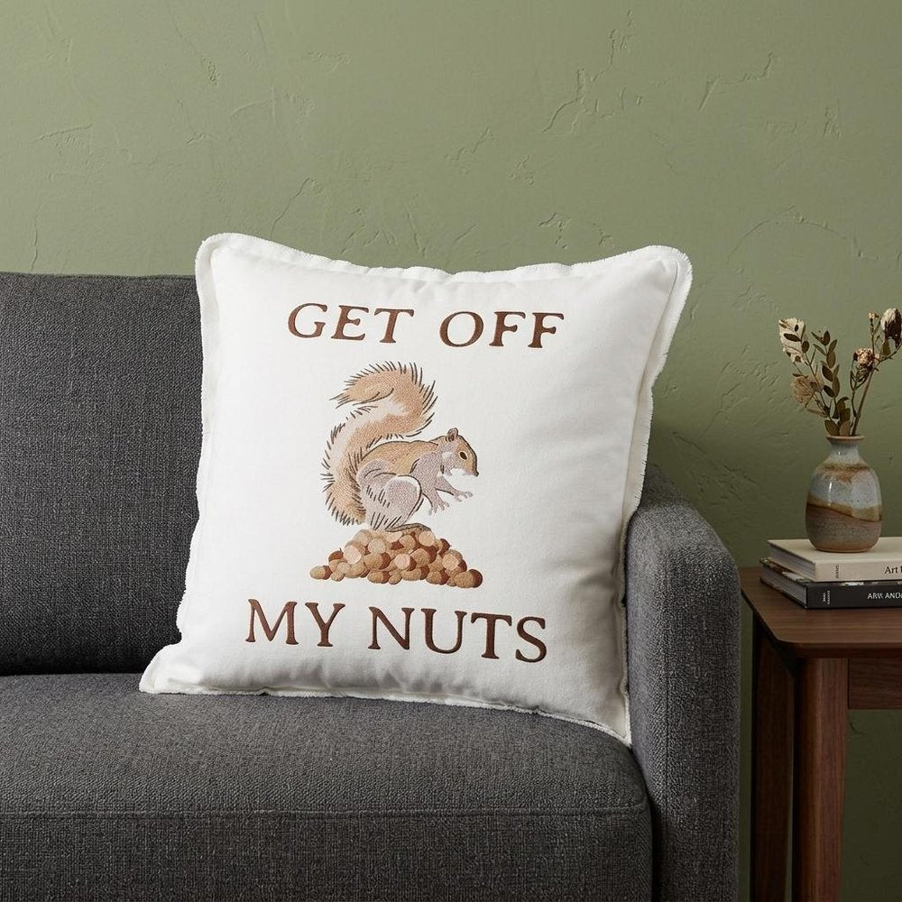 Brown and White Get Off My Nuts Modern Throw Pillow