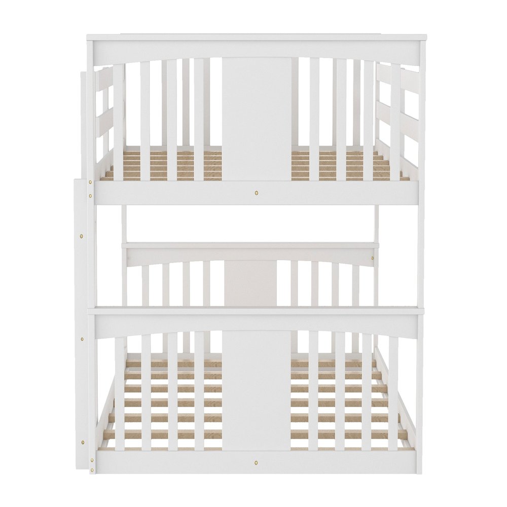 White Classic Twin Over Twin Bunk Bed with Ladder