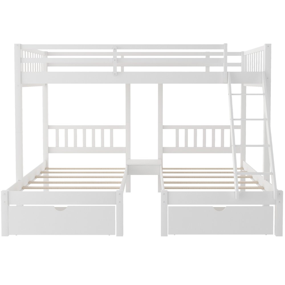 White Full Over Double Twin Triple Bunk Beds with Drawers