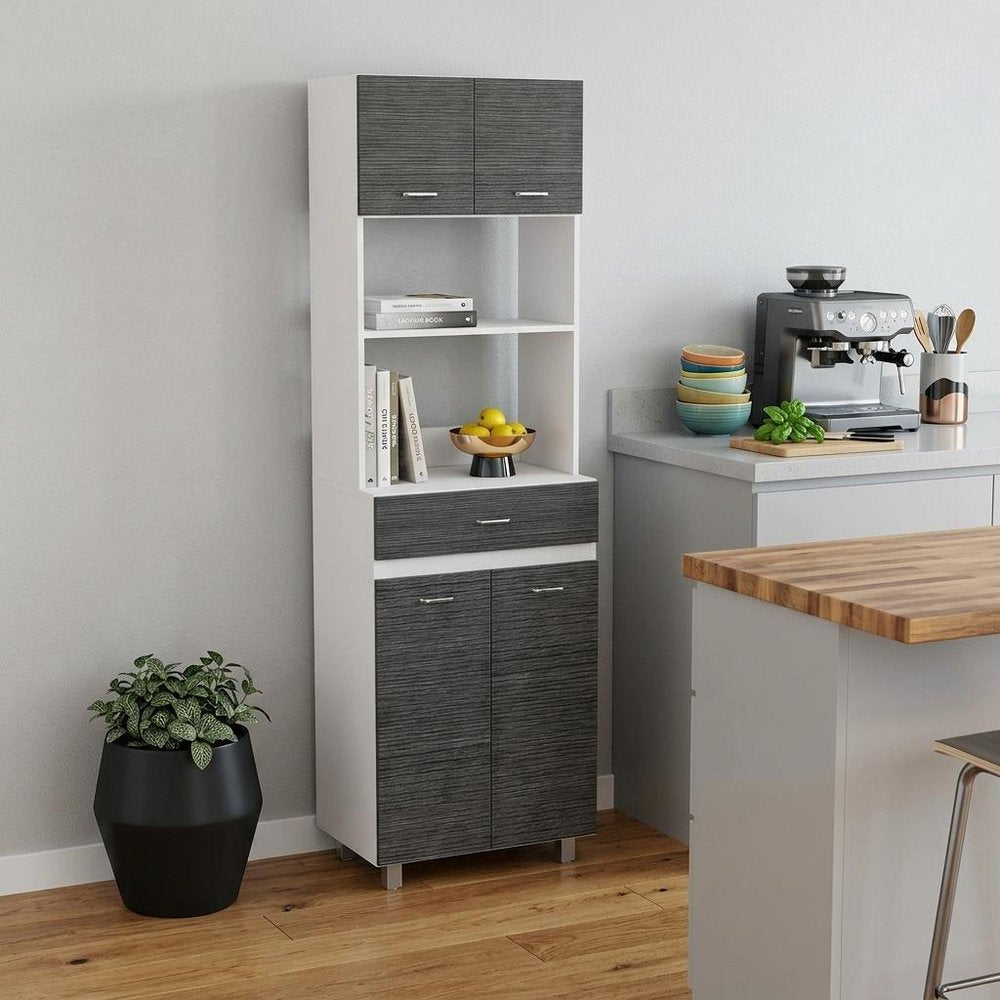 24" White and Gray Wood Flat Door Kitchen Cart With Storage