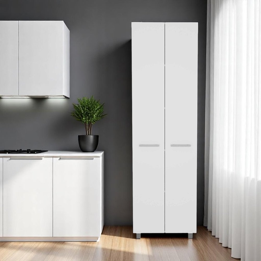 78" Modern White Pantry Cabinet with Two Full Size Doors