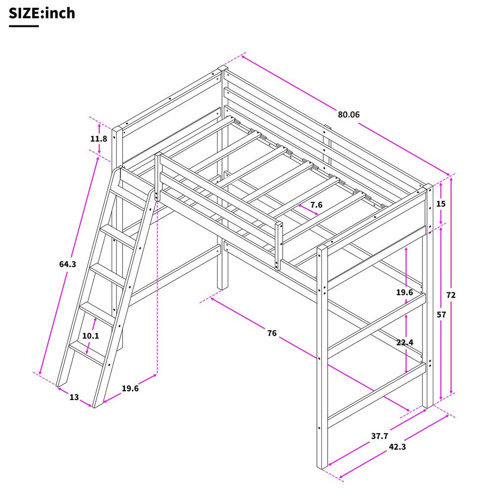 Gray Twin Size High Loft Bed