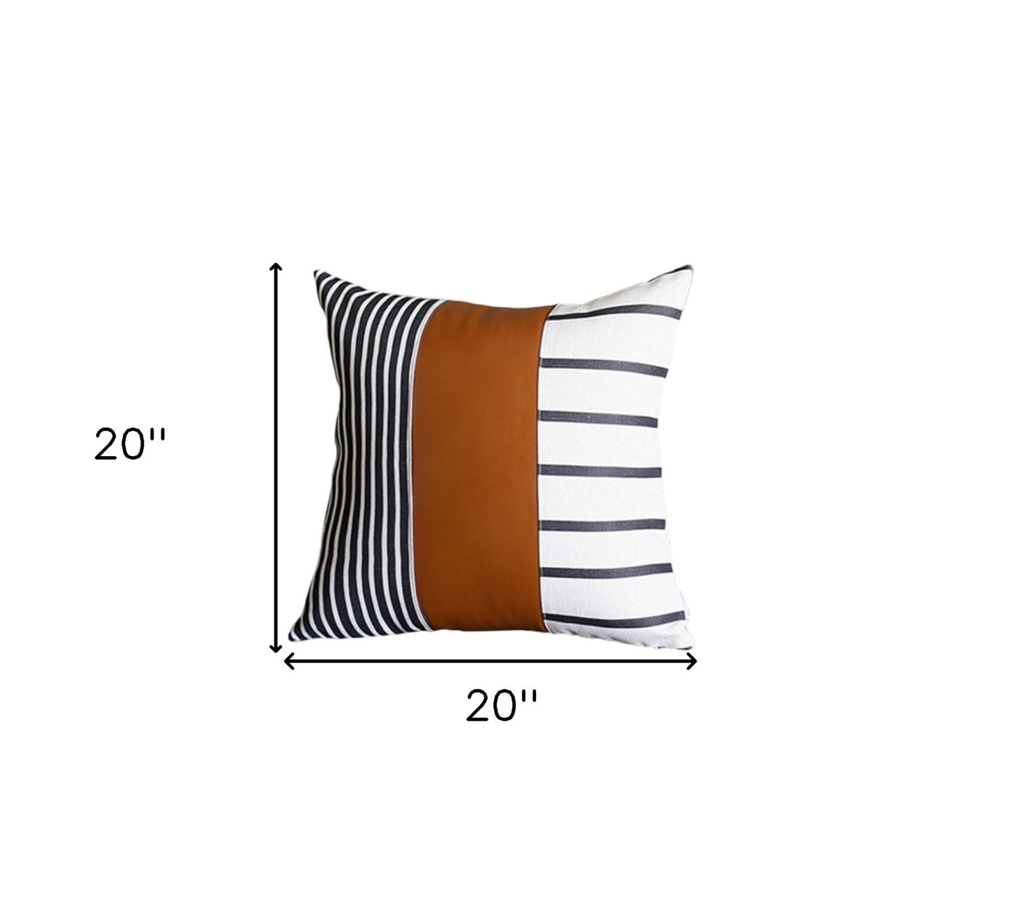 Set Of Four 20" X 20" Brown Faux Leather Striped Zippered Pillow