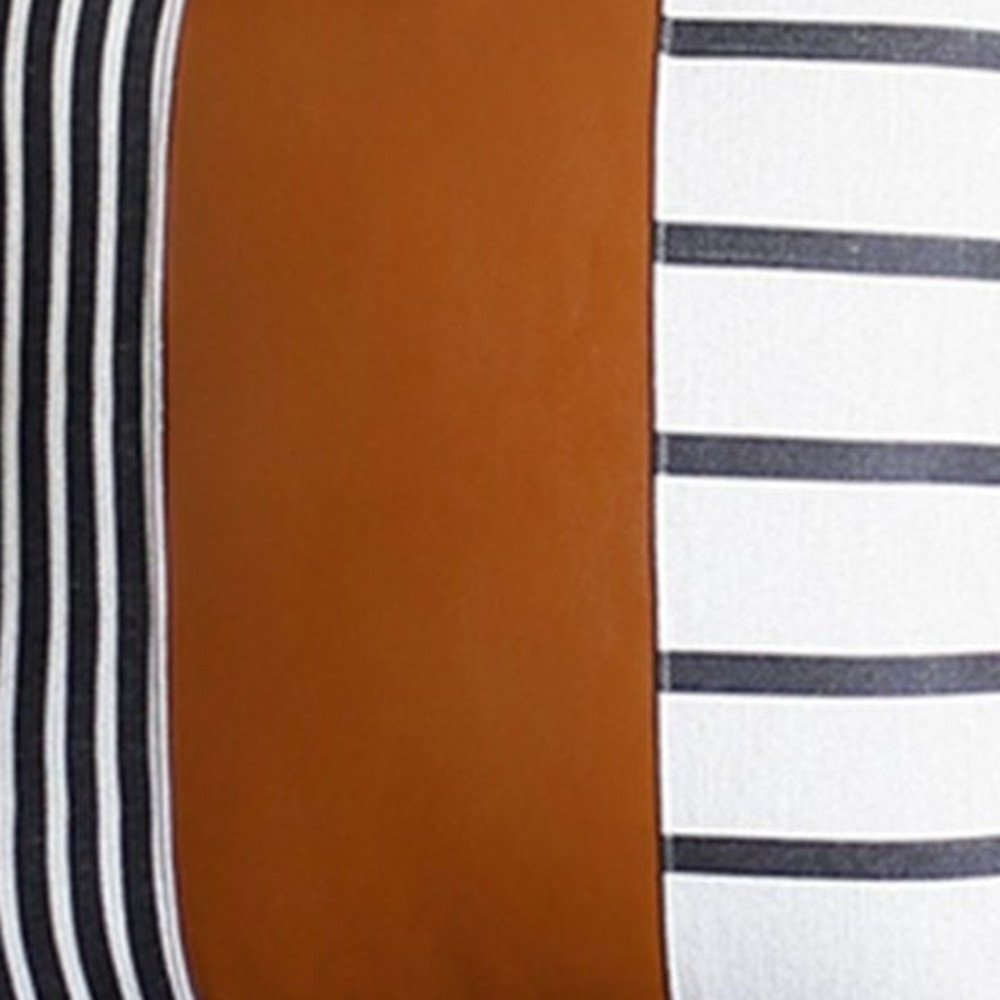 Set Of Four 20" X 20" Brown Faux Leather Striped Zippered Pillow