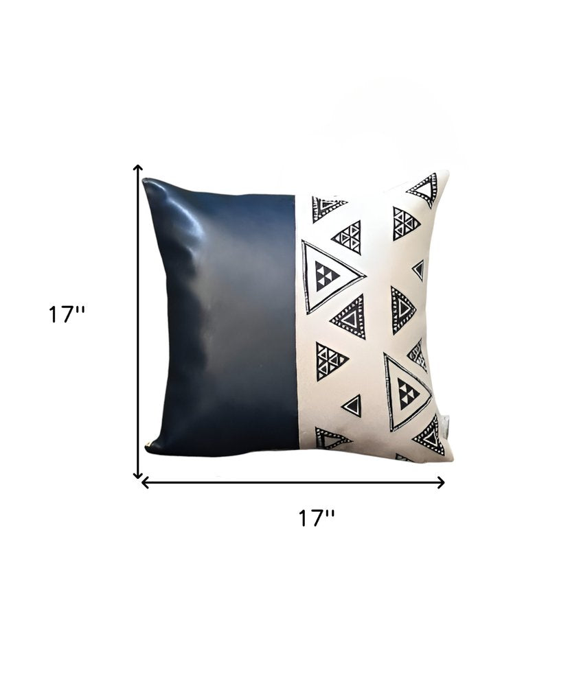 Set Of Four 17" X 17" Navy Blue Faux Leather Geometric Zippered Pillow Cover