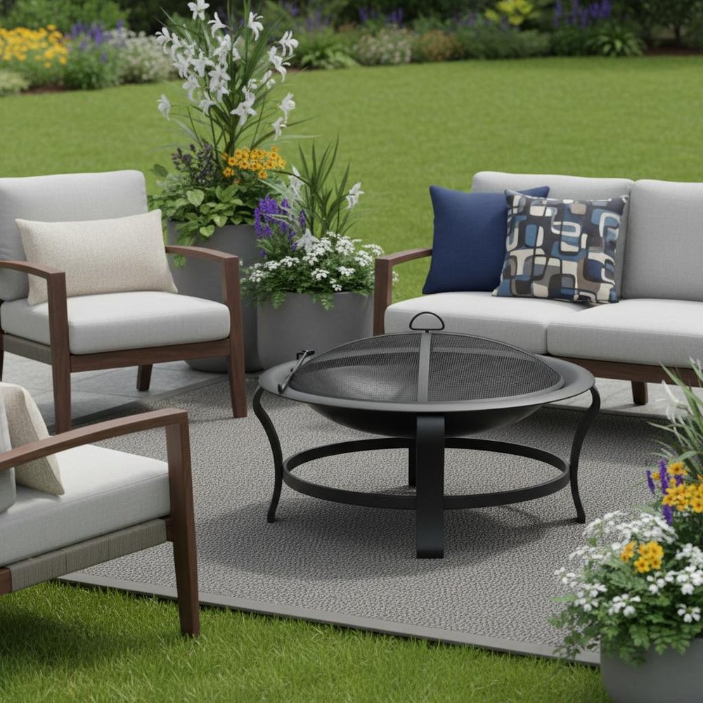 Black Steel Round Wood Burning Fire Pit