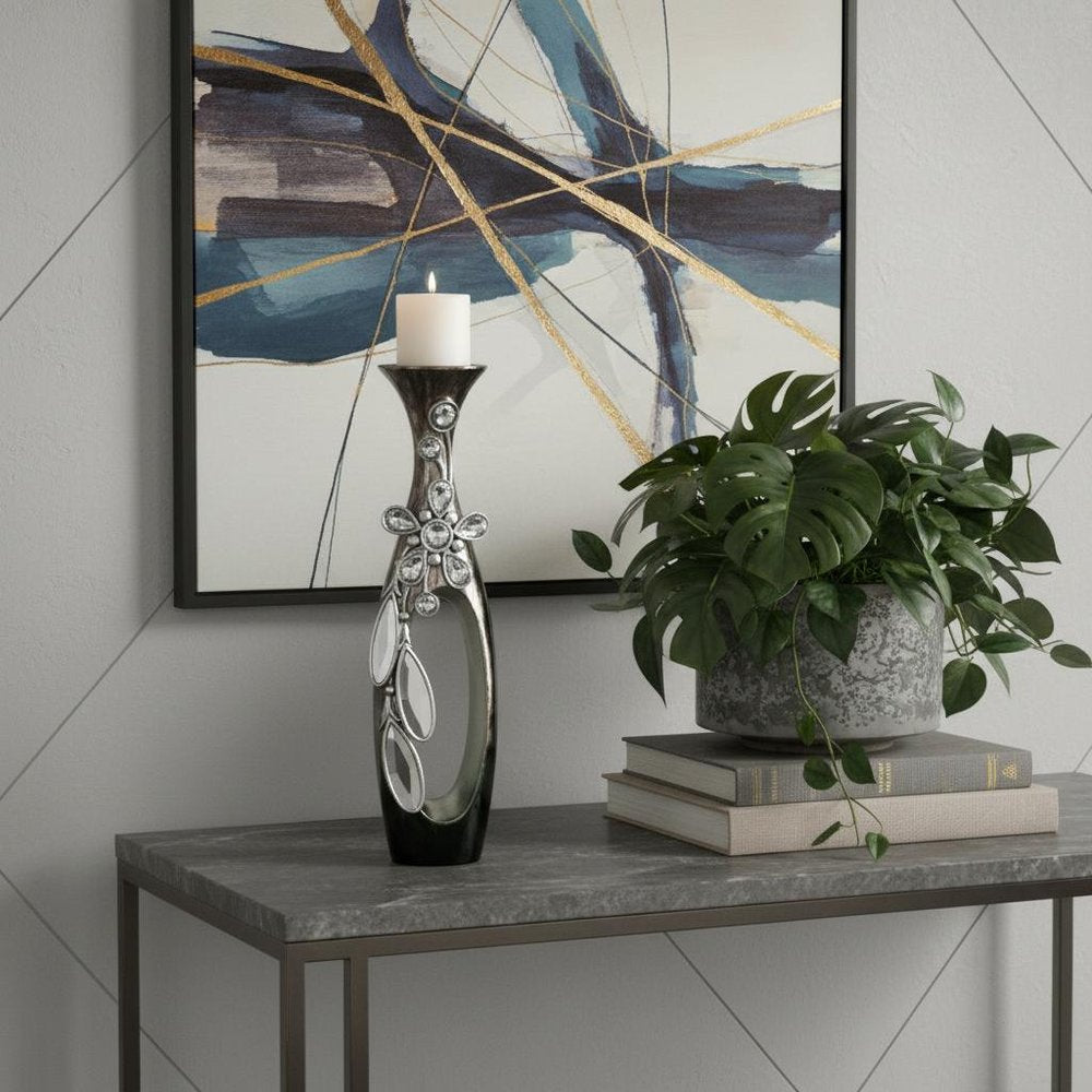 16" Ornate Faux Crystal Tabletop Pillar Candle Holder