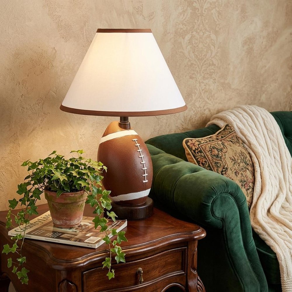 14" Brown Ceramic Novelty Bedside Lamp With Brown And White Empire Shade