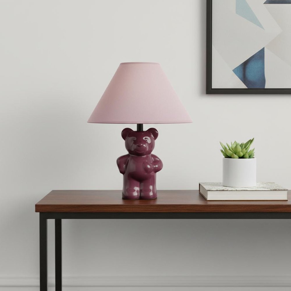 13" Pink Bedside Table Lamp With Pink Empire Shade