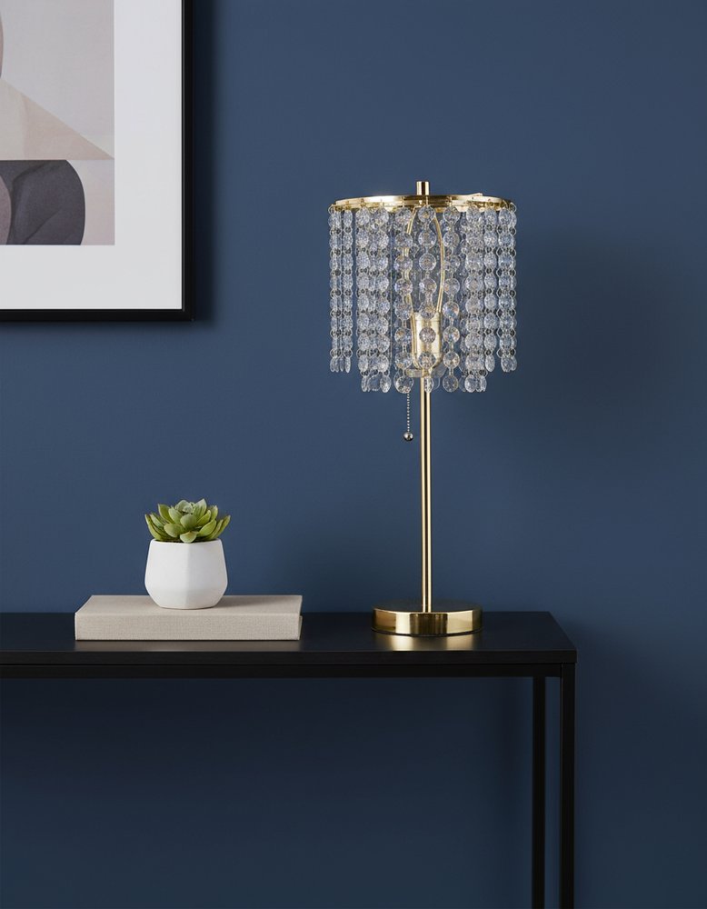 20" Gold Metal Bedside Table Lamp With Clear Drum Shade