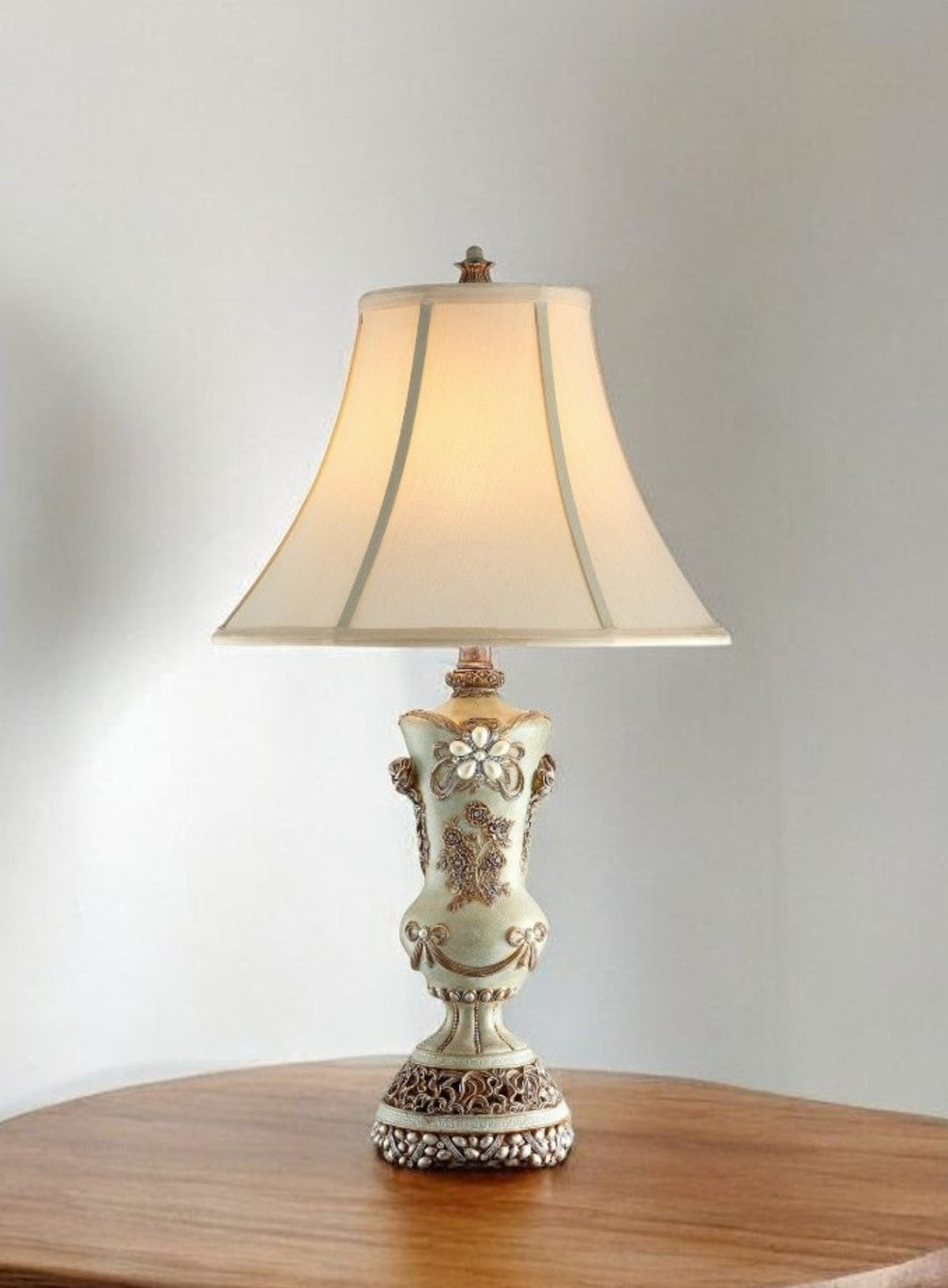 Vintage Silver Table Lamp with Rose Accents