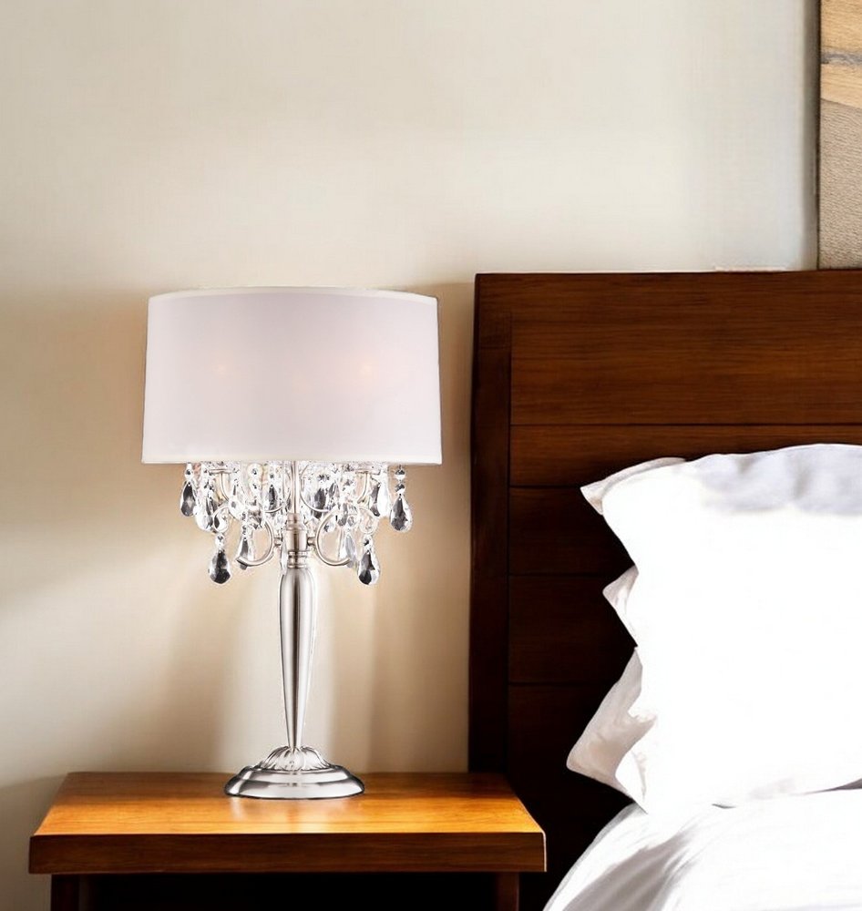 Glam Silver Scroll Chandelier Faux Crystal Table Lamp