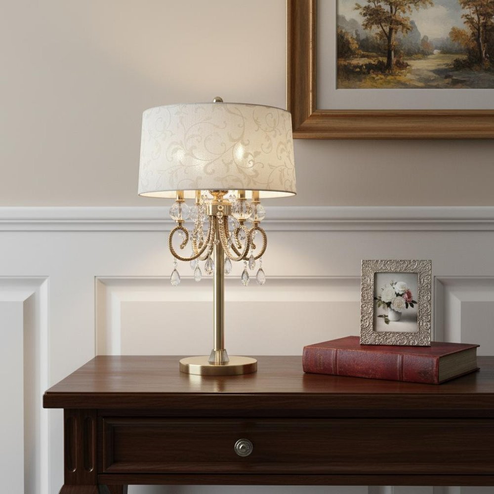 33" Gold Metal Four Light Bedside Table Lamp With Gold Shade