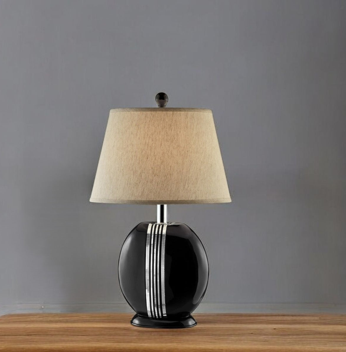 Black Polyresin Lamp with Beige Fabric Shade